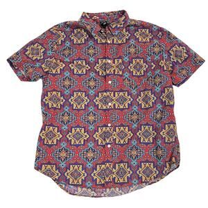 21 Men Shirt southwestern Aztec short sleeve  Button Up 100% cotton XL